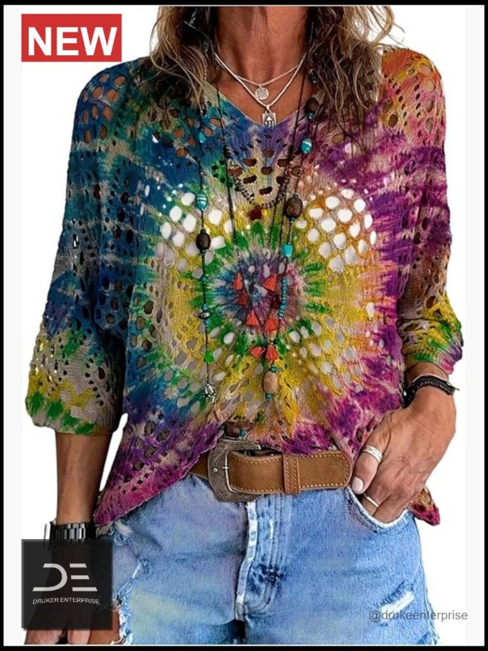 Boho Crochet Lightweight Summer Sweater Beach Cover Up Top V-Neck